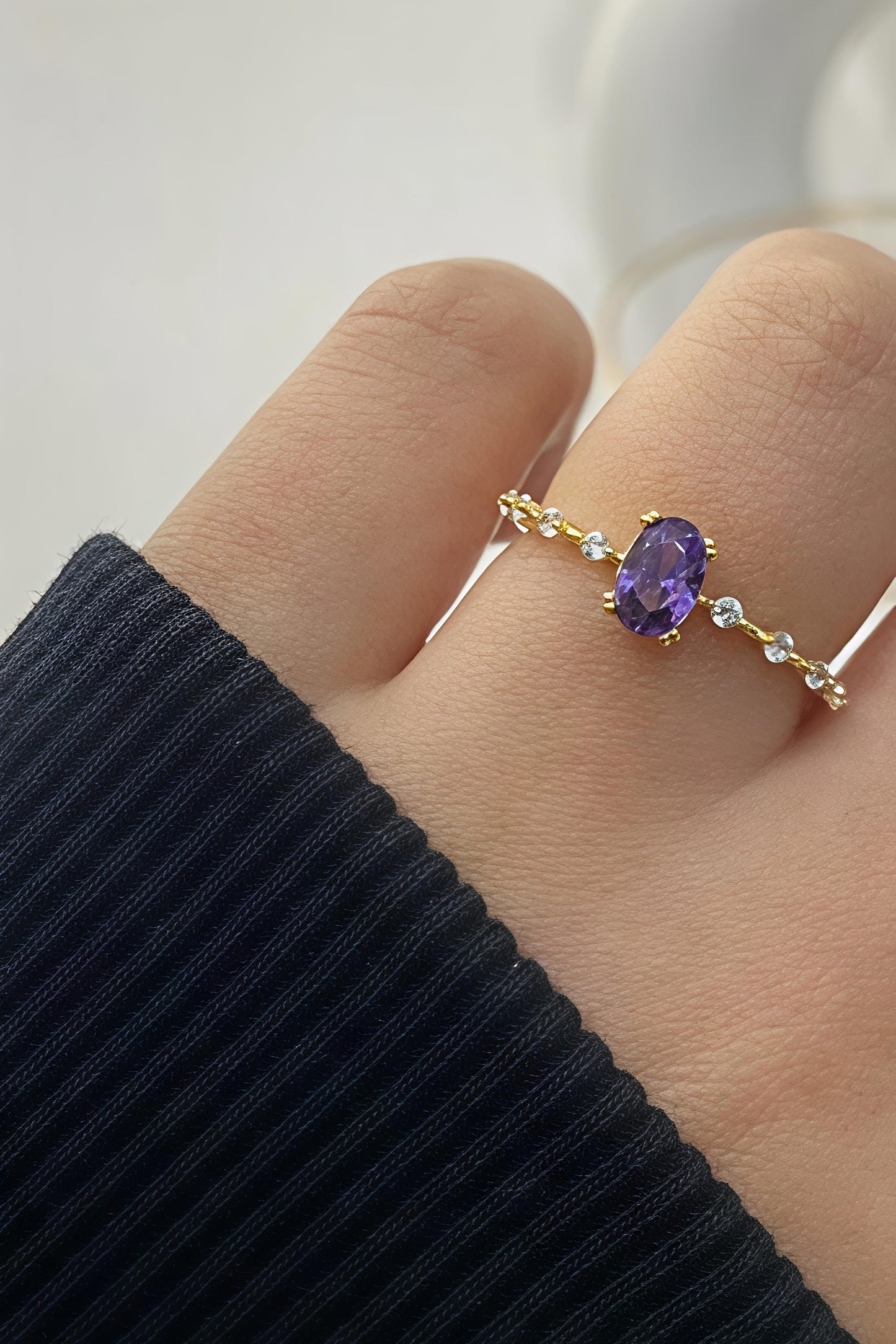 Amethyst Halo Ring