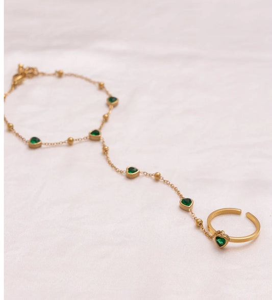 Verde Heart Ring and Hand Chain