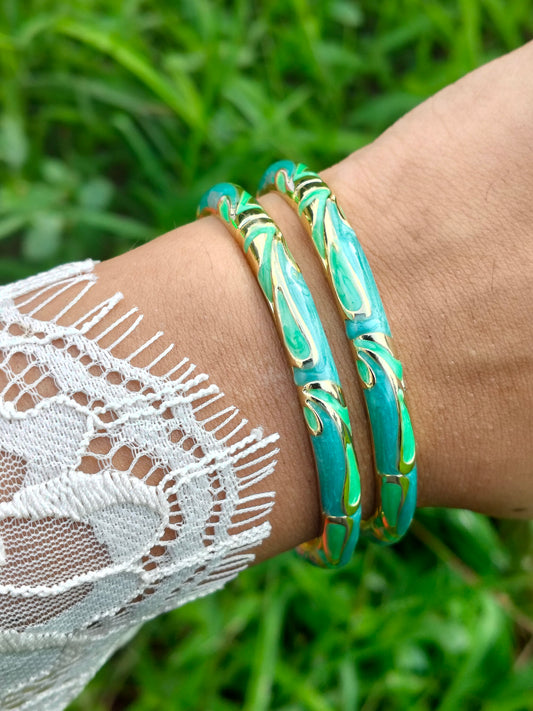 Verde Enamel bangle pair