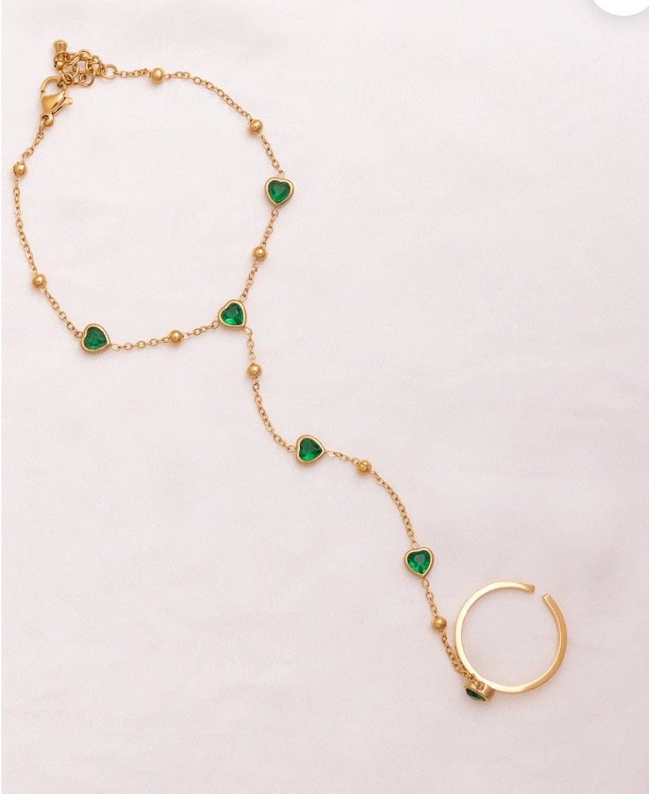 Verde Heart Ring and Hand Chain