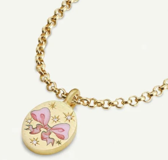Pink bow medallion necklace
