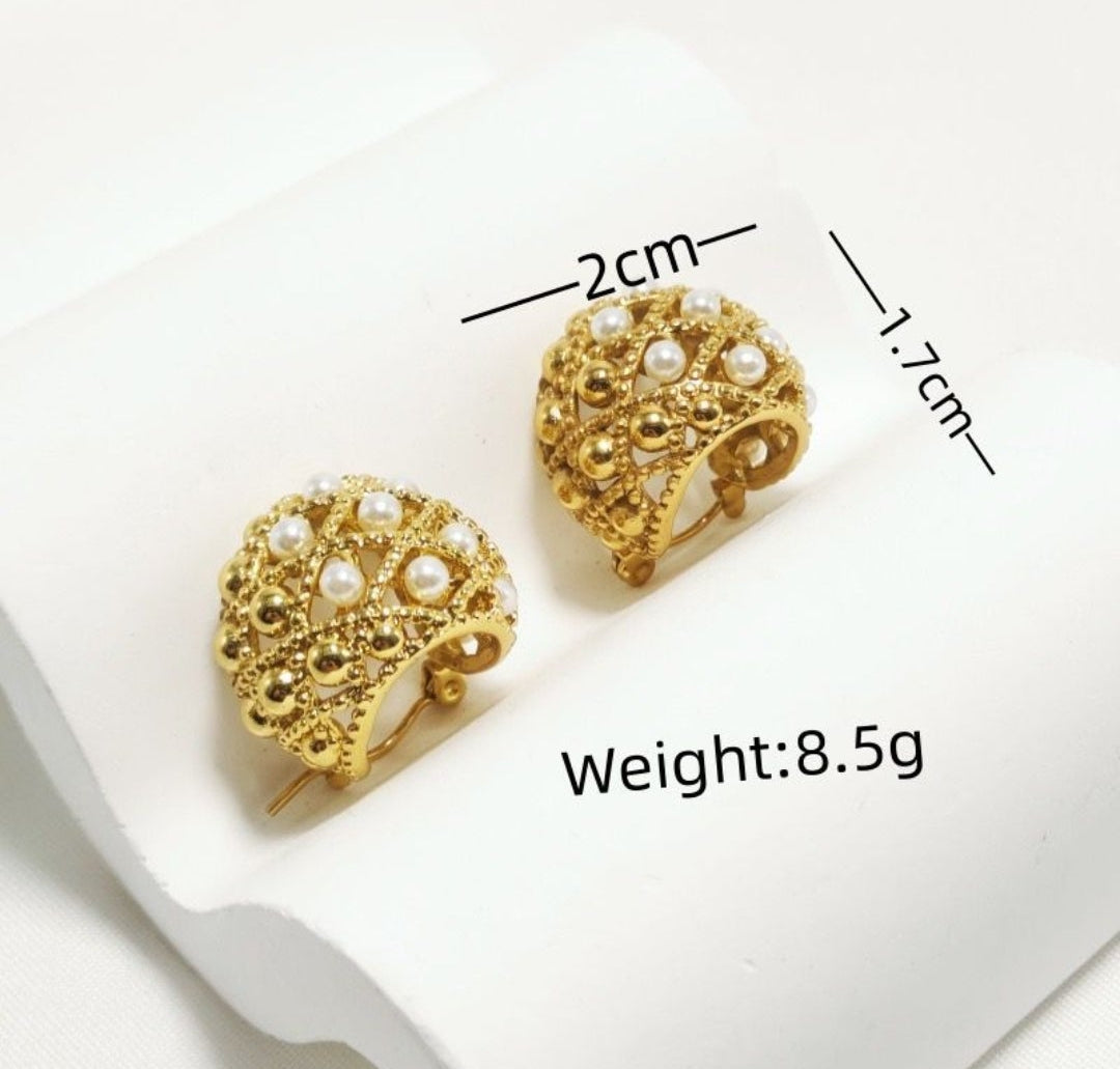 Pearl and gold bead earrings