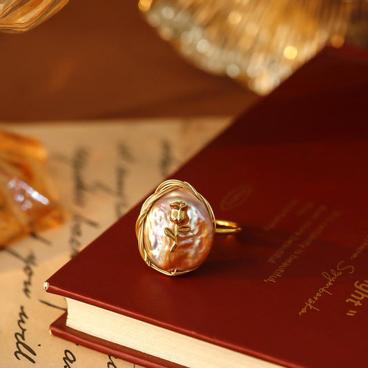 Baroque Mother of Pearl Rose solitaire ring