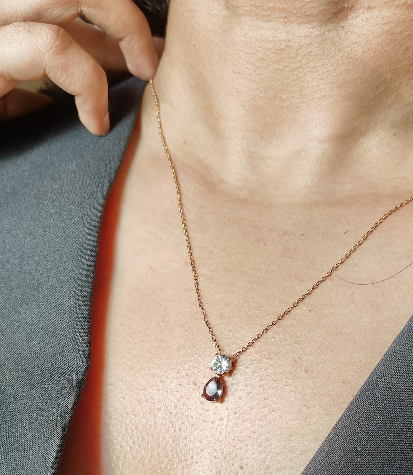 Duo Drop Diamond Pendant Necklace