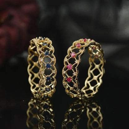 Vintage Lattice Gemstone Eternity Ring
