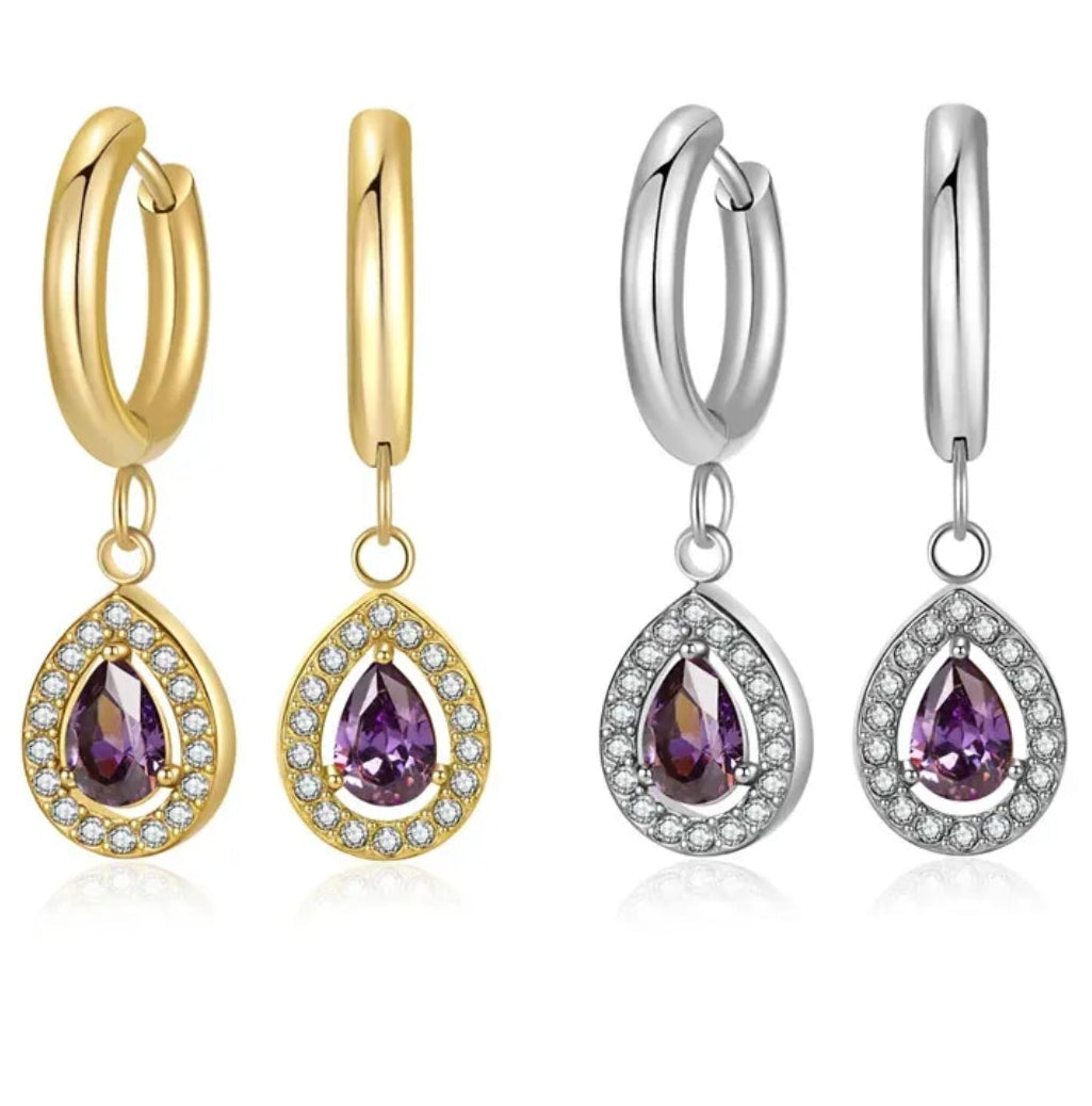 Amethyst Aura Teardrop Hoops Earrings