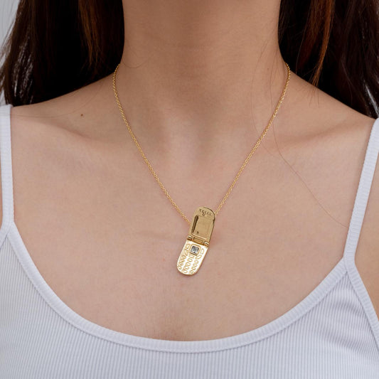 Nostalgic Flip Phone Pendant necklace