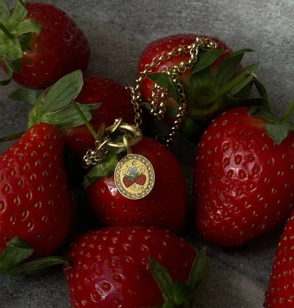 Vintage Strawberry Medallion Necklace 🍰