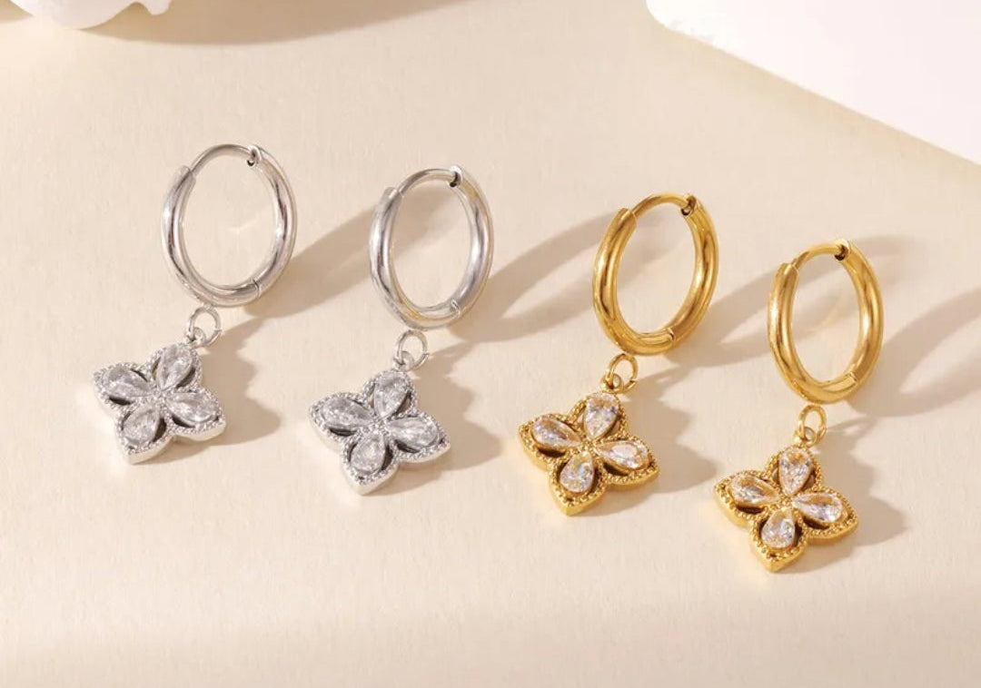 Fleur de Lys Crystal Bloom Hoops earrings