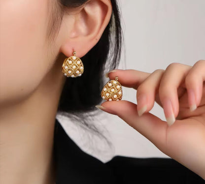 Pearl and gold bead earrings