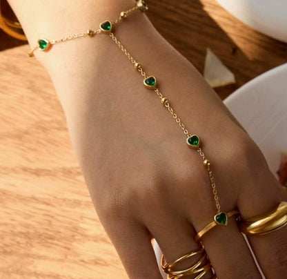 Verde Heart Ring and Hand Chain