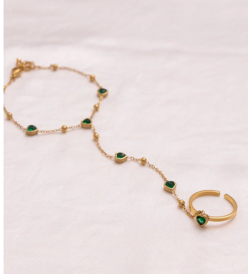 Verde Heart Ring and Hand Chain