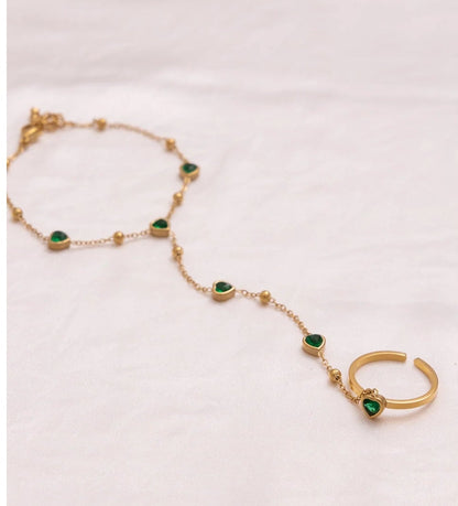 Verde Heart Ring and Hand Chain