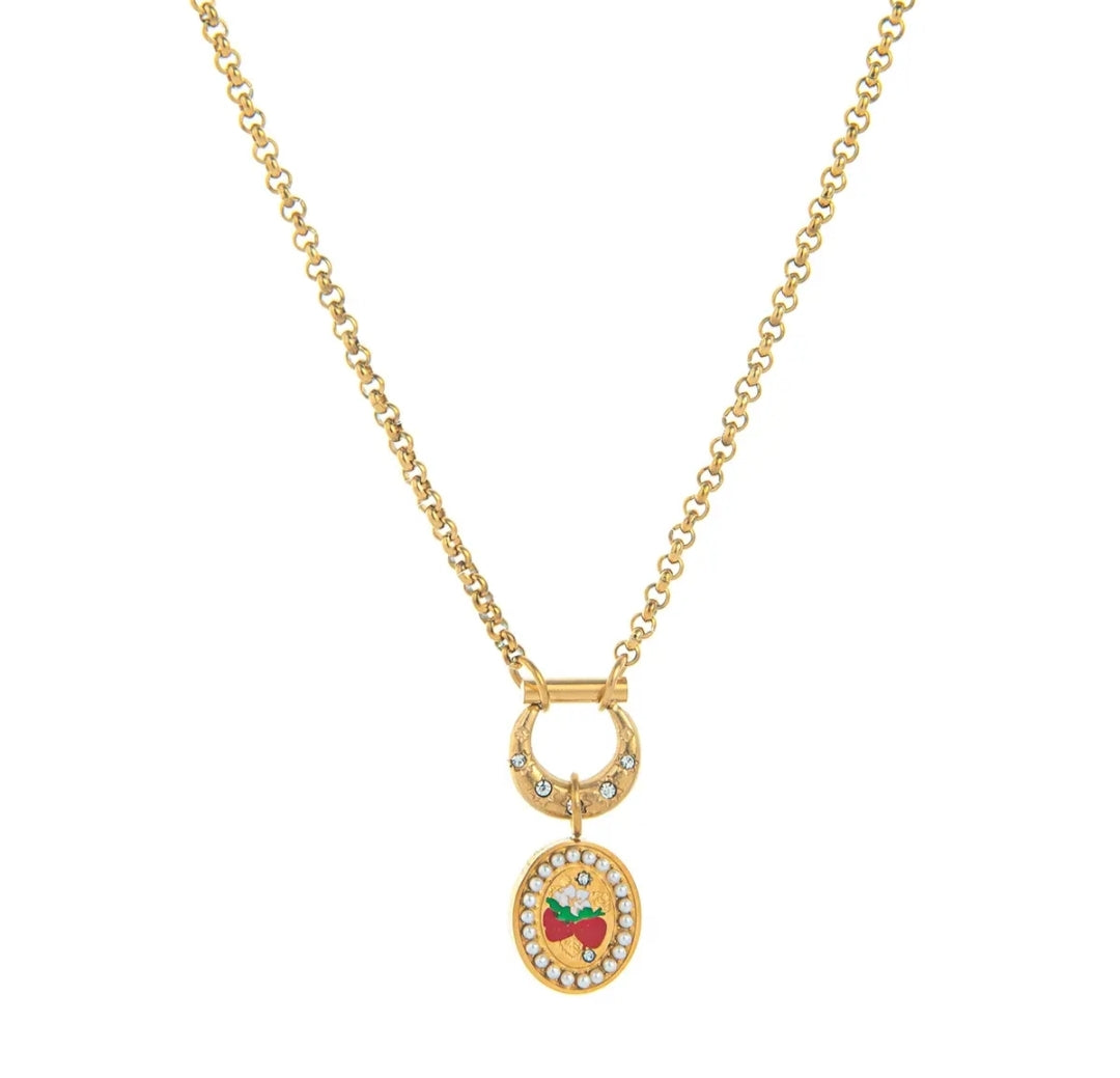 Vintage Strawberry Medallion Necklace 🍰