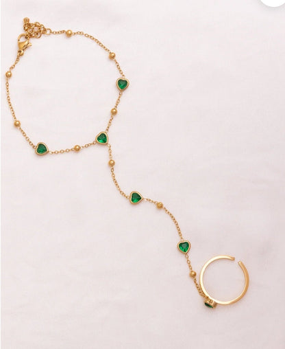 Verde Heart Ring and Hand Chain
