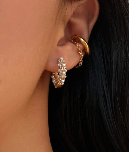 Ciara Lux Pearl and diamond hoops