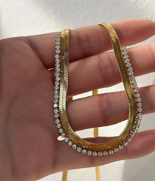 The Gleam Herringbone & Crystal Necklace