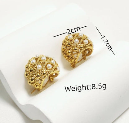 Pearl and gold bead earrings