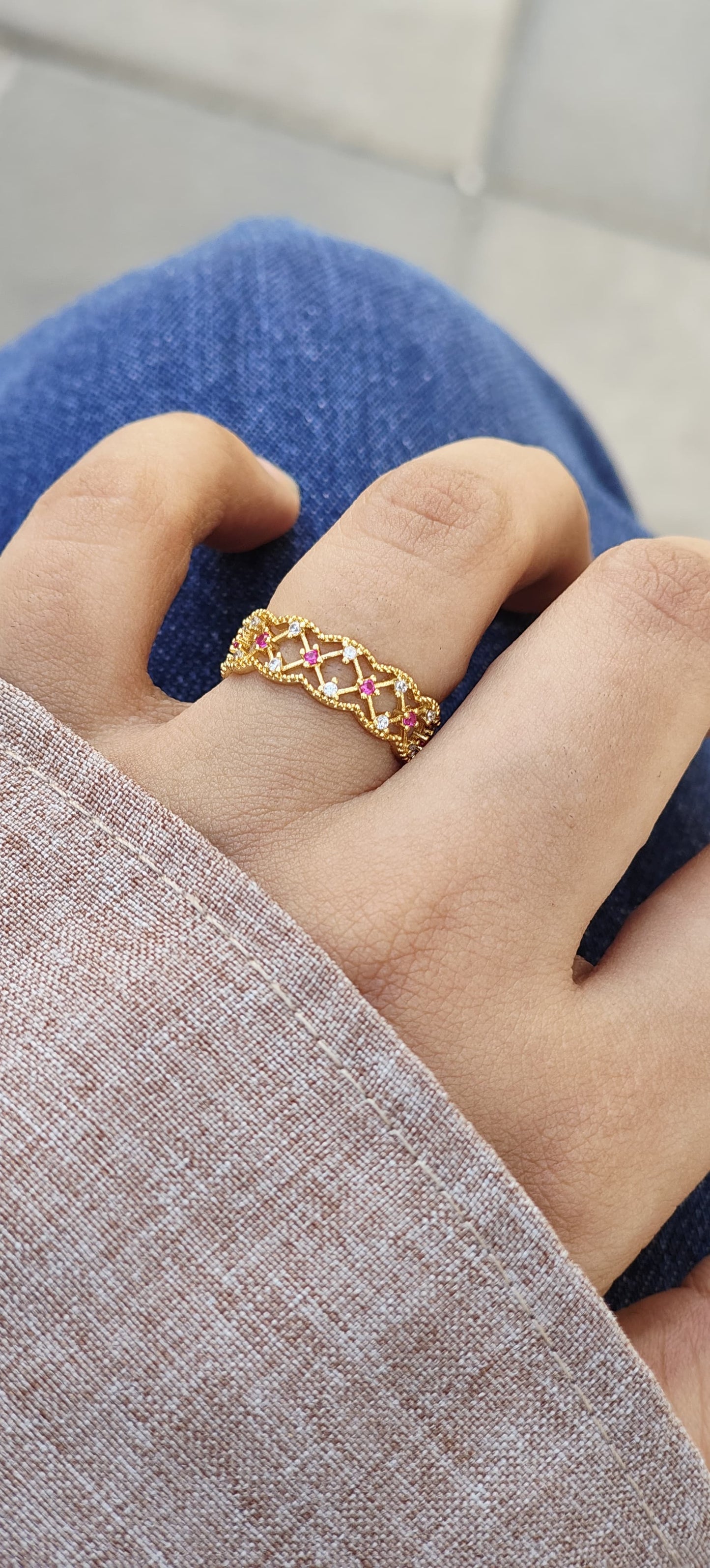 Vintage Lattice Gemstone Eternity Ring