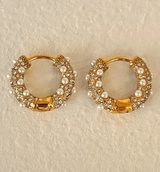 Ciara Lux Pearl and diamond hoops